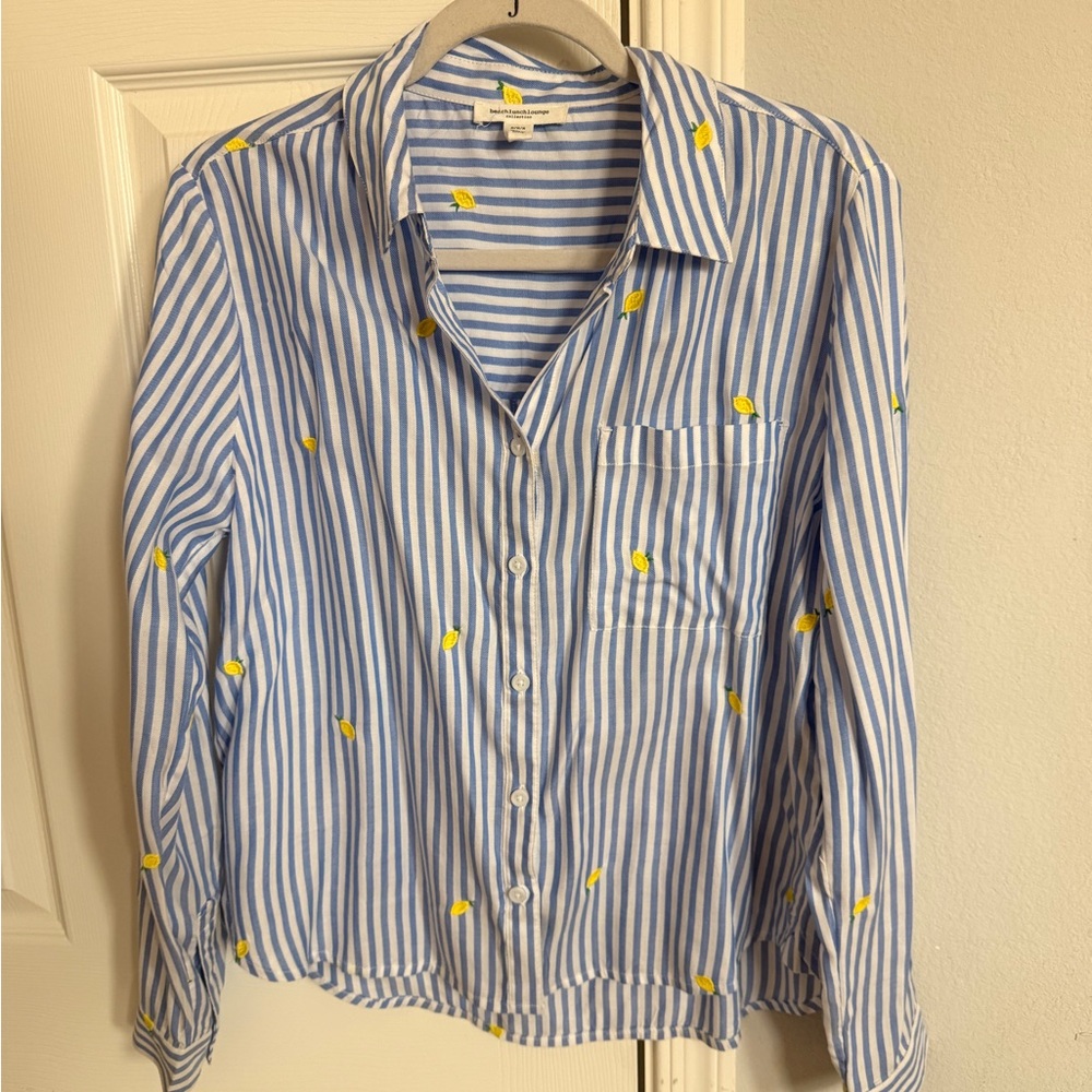 beachlunchlounge Blue Striped Shirt with Yellow Accents